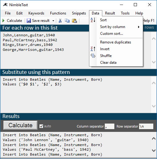 Reorder the data, remove duplicates and more